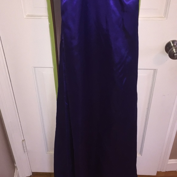 Purple Beaded Satin Floor Length Prom Evening Gown - Picture 4 of 8